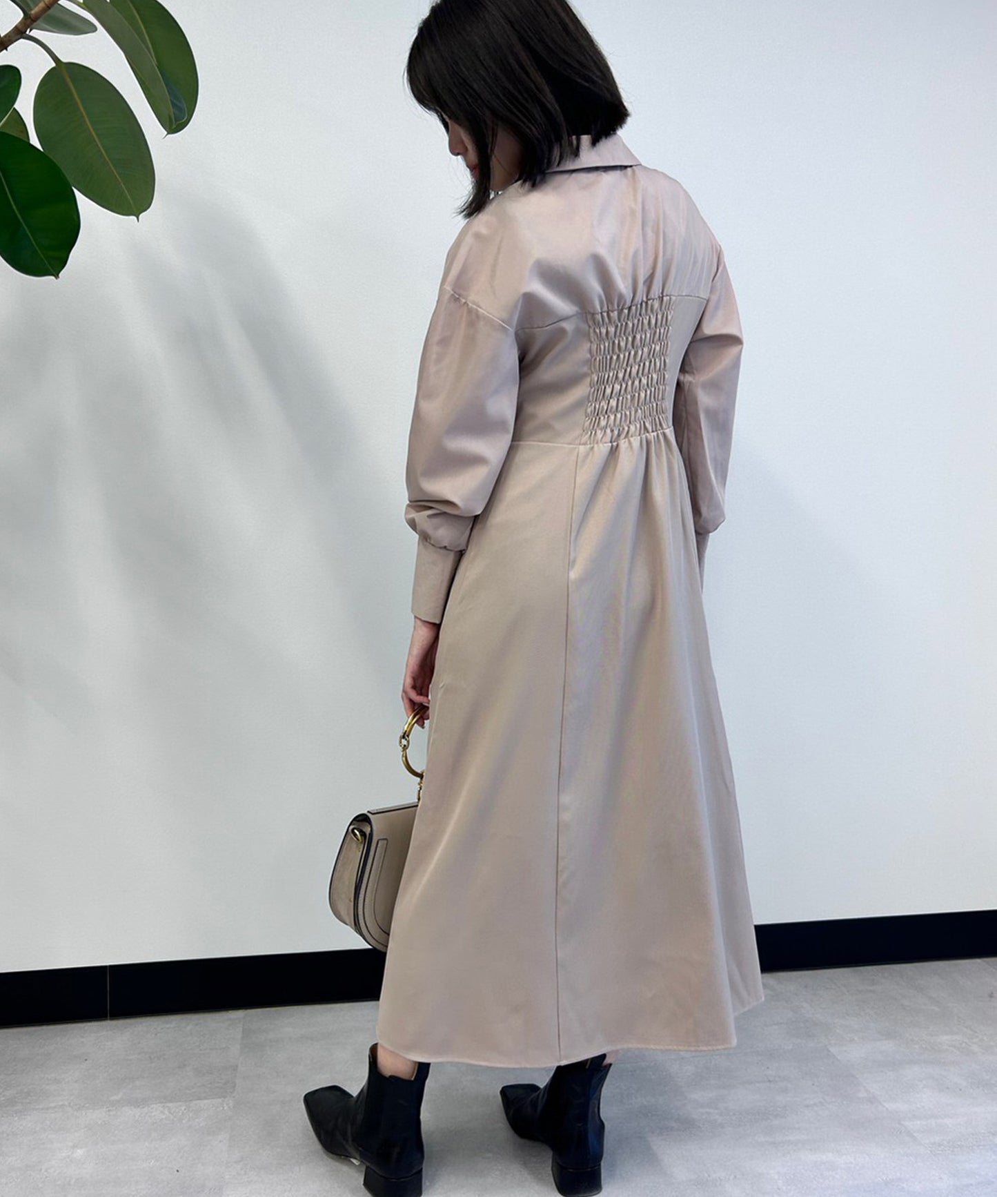 異素材使いシャツドッキングワンピース