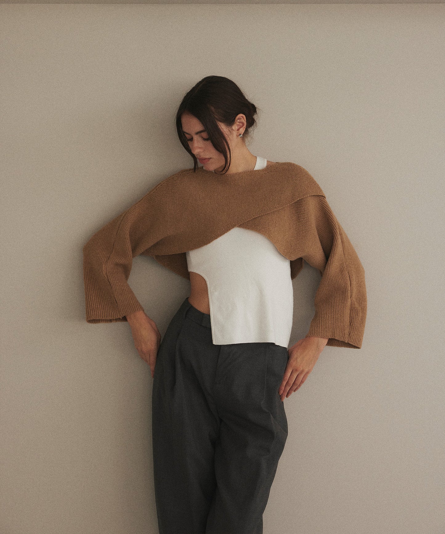 ショート丈カシュクールニットプルオーバー