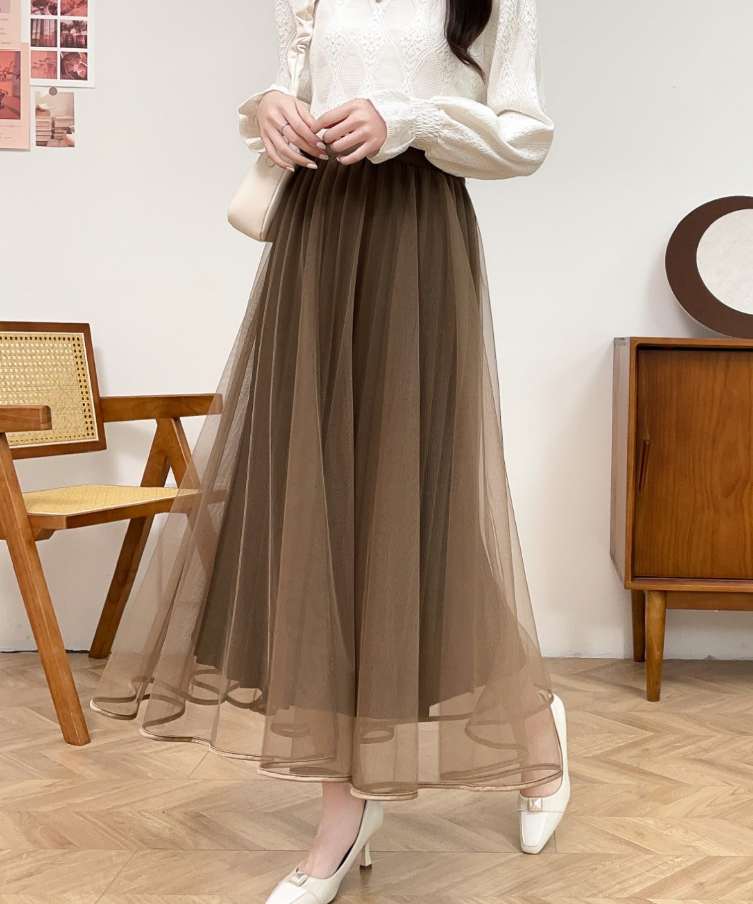 【完売品】コードレースパイピングフレアスカート.brown.Mサイズレーススカート