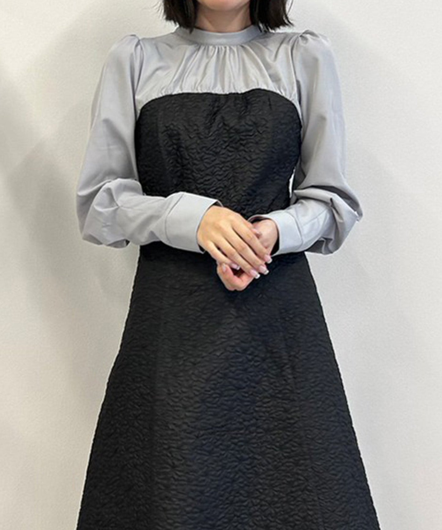 ふくれジャガードドッキングワンピース