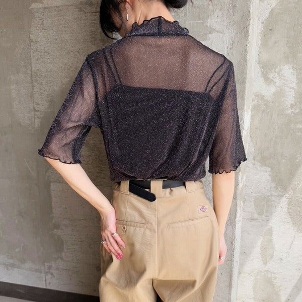 （S)☆ラメシアーハイネック半袖カットソー