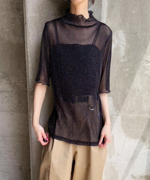 （S)☆ラメシアーハイネック半袖カットソー