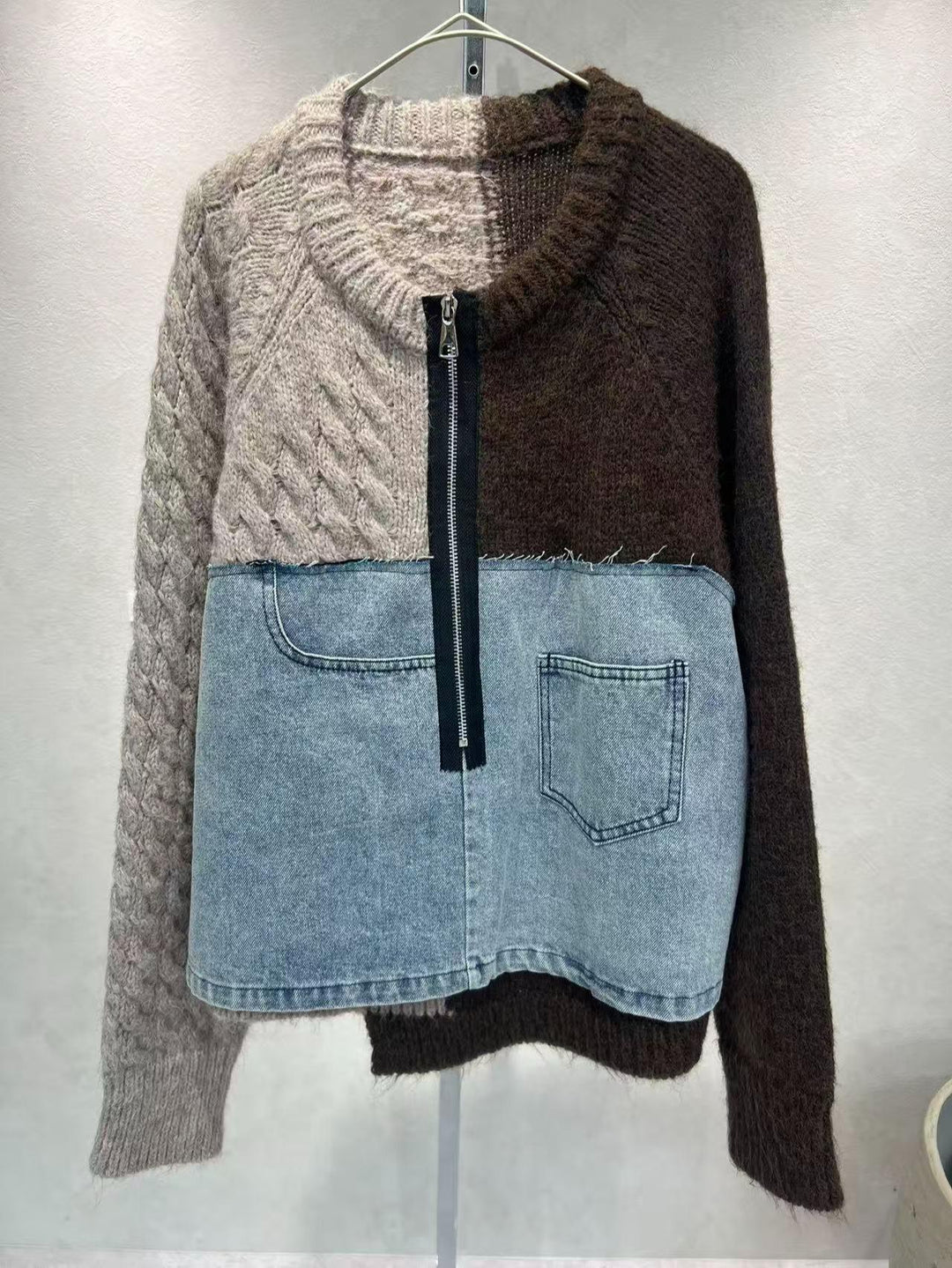 【ABITOKYO】デニムドッキングバイカラーハーフZIPニット　100