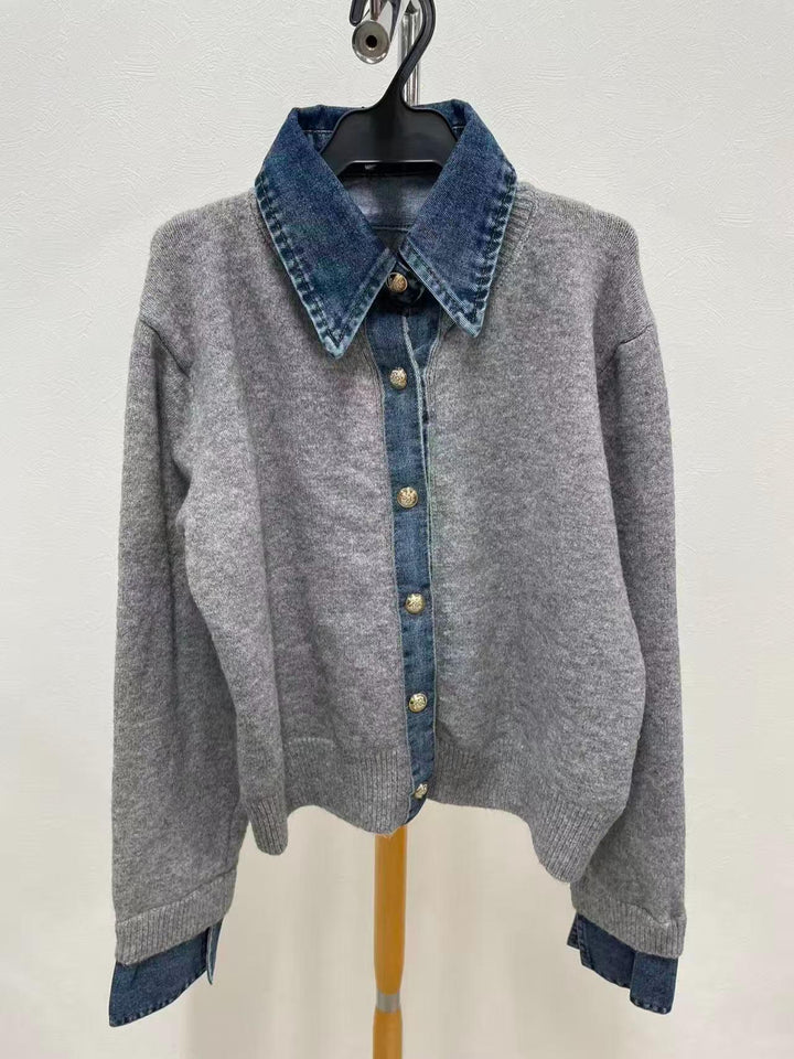 【神デニカーデ】デニムドッキングニットカーディガン