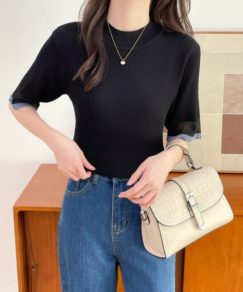 配色リブニットトップス/haek haek（ハク）の「color scheme rib knit tops/配色リブニット