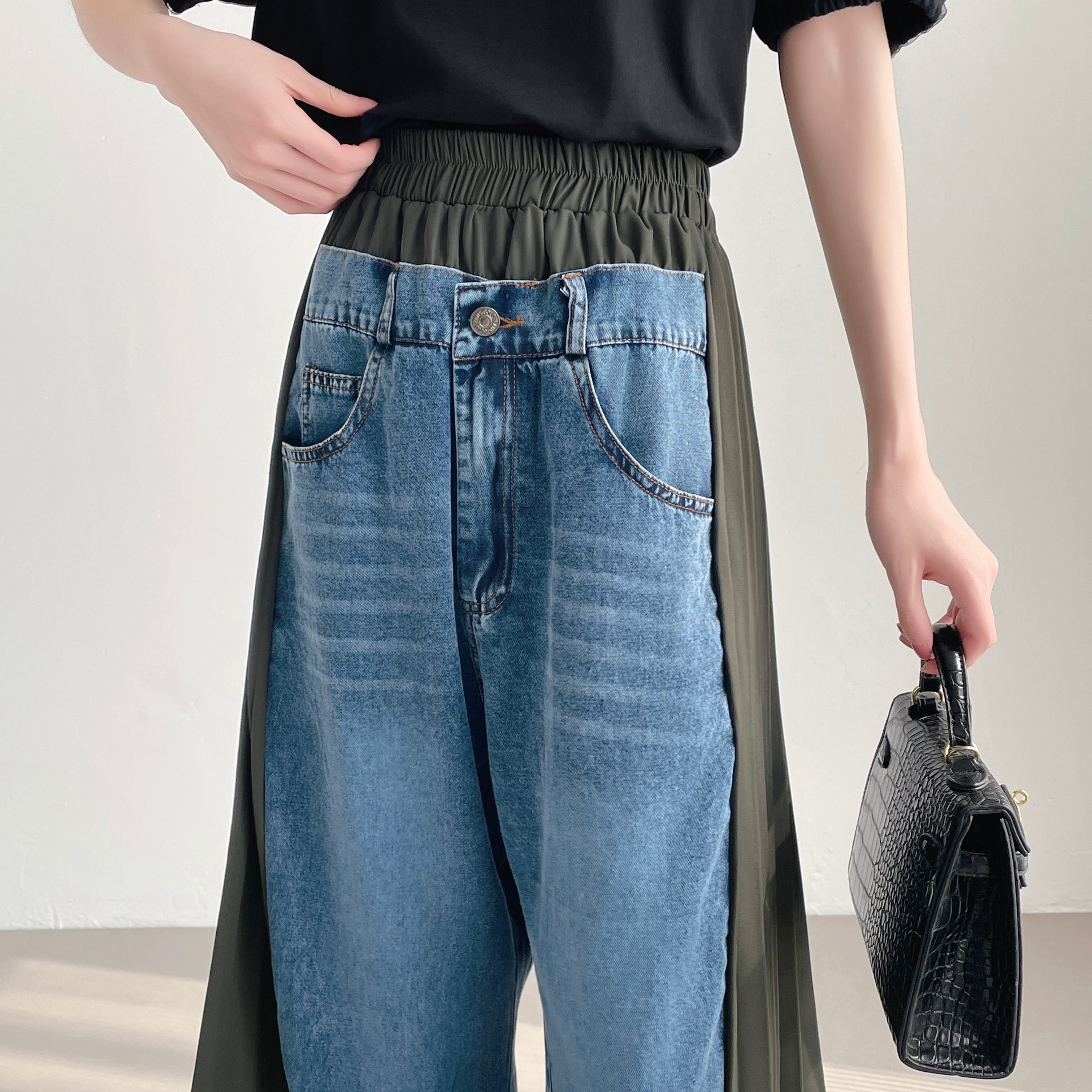SALE ワケありな逸品 春 秋 サイドプリーツ デニムパンツ