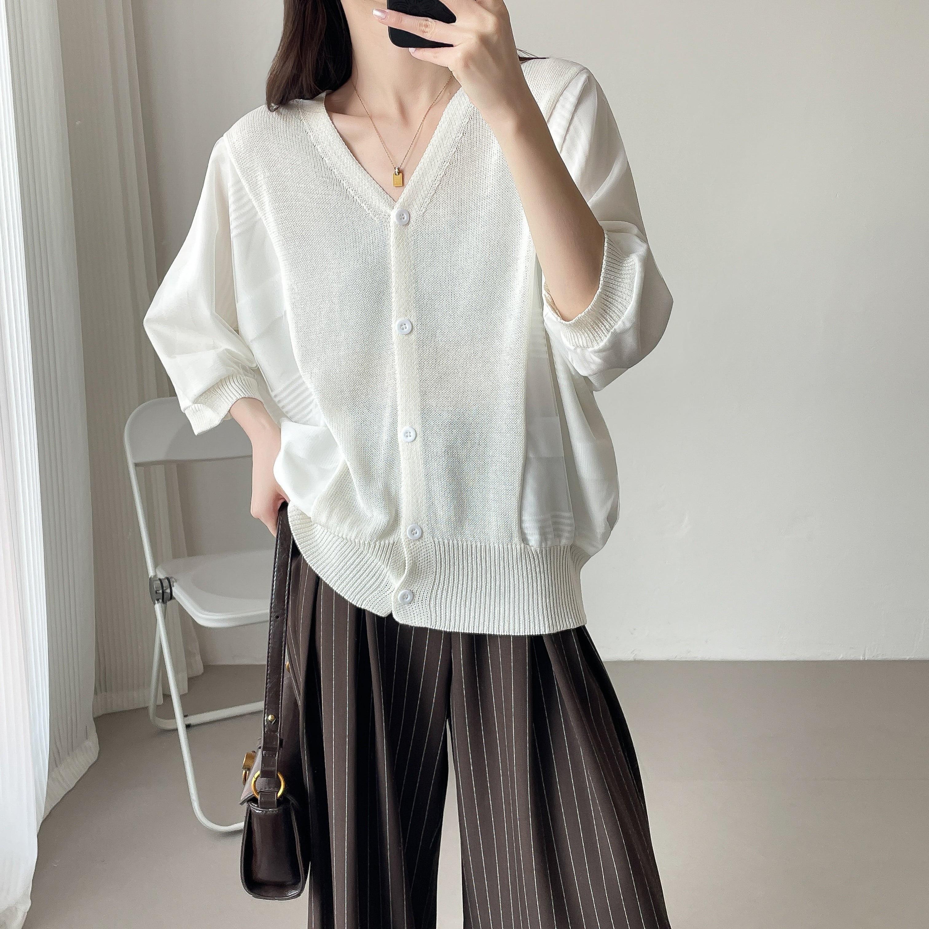 完売 DYLI【ディリ】 チュールｘニット ドッキング ブルゾン系カーディガン 完売 DYLI【ディリ】 チュールxニット ドッキング ブルゾン系