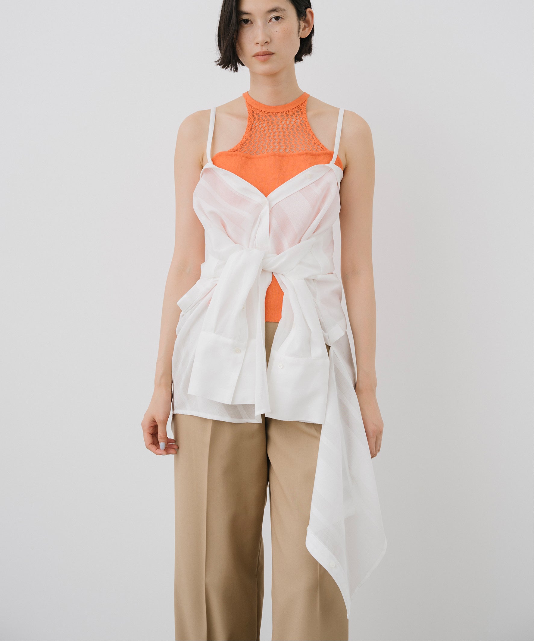 MOCK NECK SHIRT（SOLID) / 6ホールアイレットデザイン ワイシャツ ホワイト 吸水速乾 防臭 抗菌 SMC｜CHOYA SHIRT