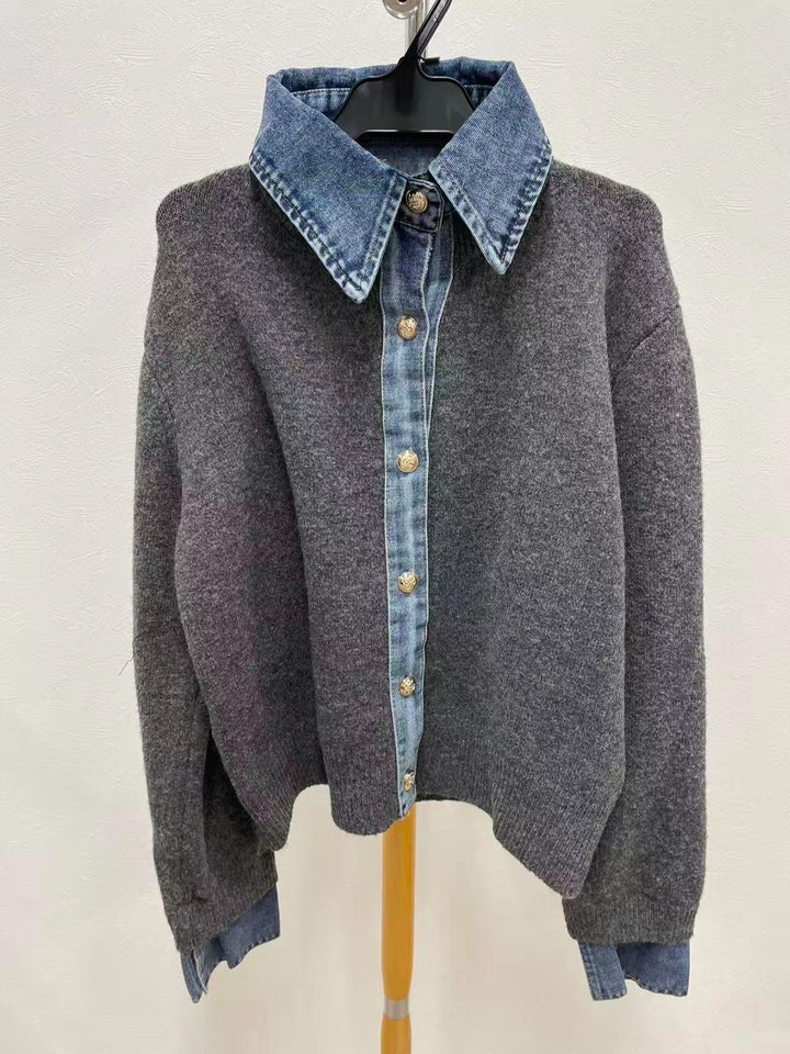 【神デニカーデ】デニムドッキングニットカーディガン