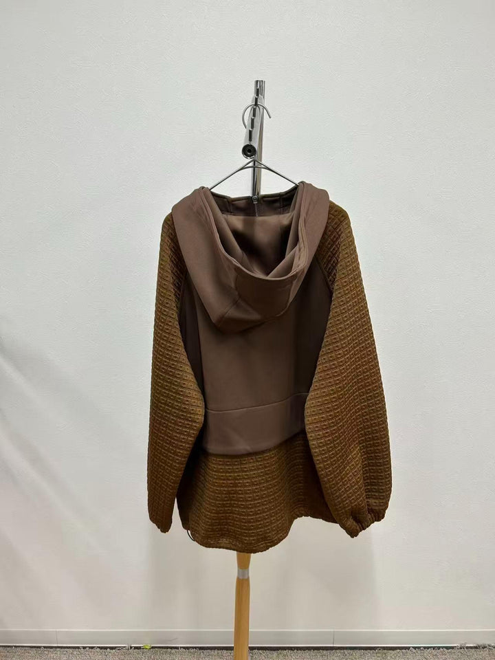 【神ワッフルパーカー】　異素材ジャガードドッキングビッグパーカー　100