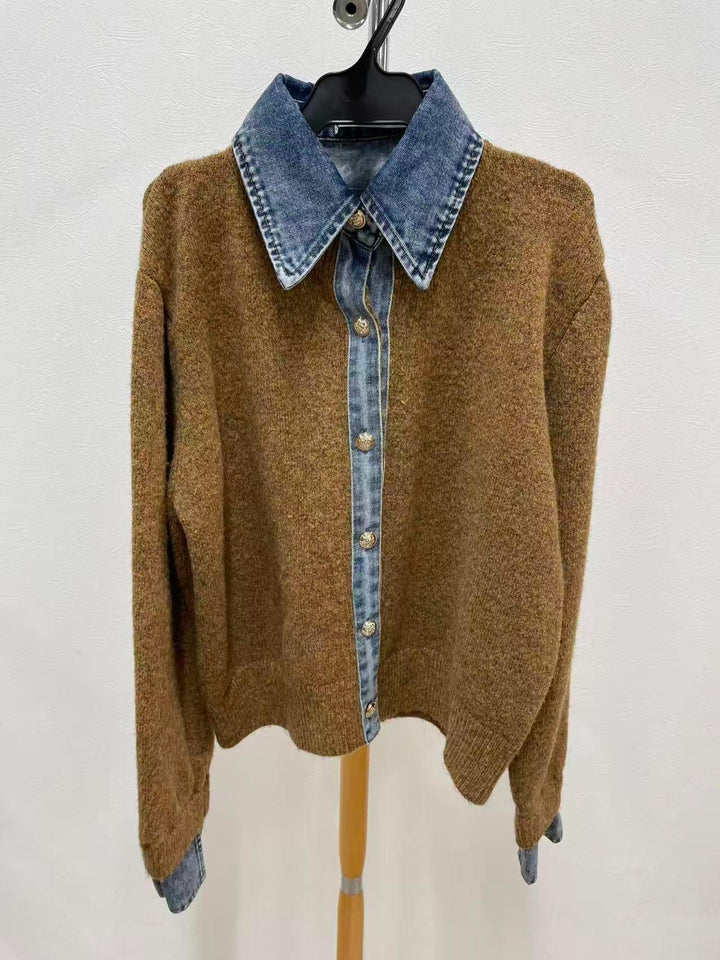 【神デニカーデ】デニムドッキングニットカーディガン