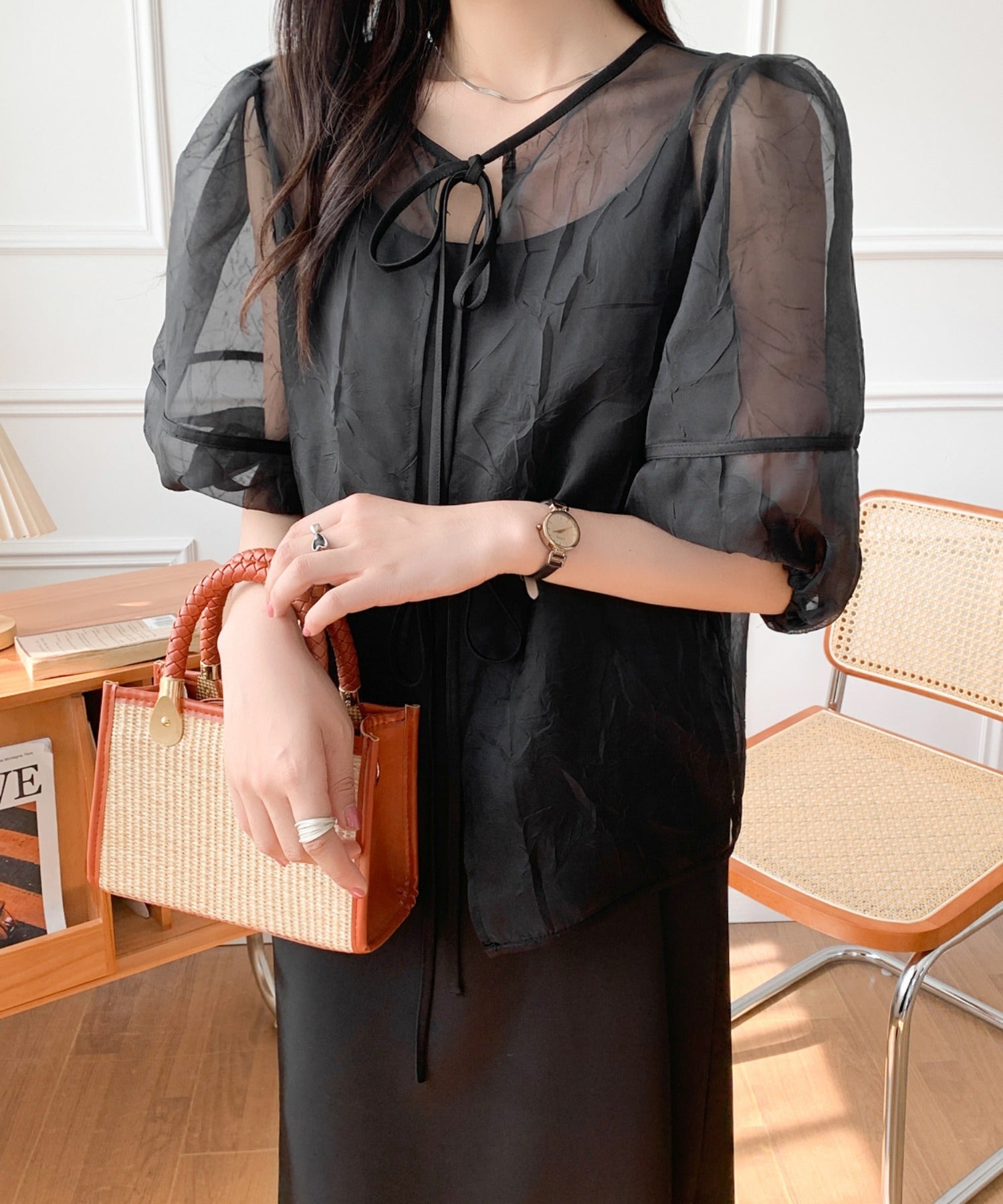 ◆ワッシャーシアーリボンブラウス JUNOAH｜ワッシャーシアー2wayリボンブラウス | Rakuten Fashion
