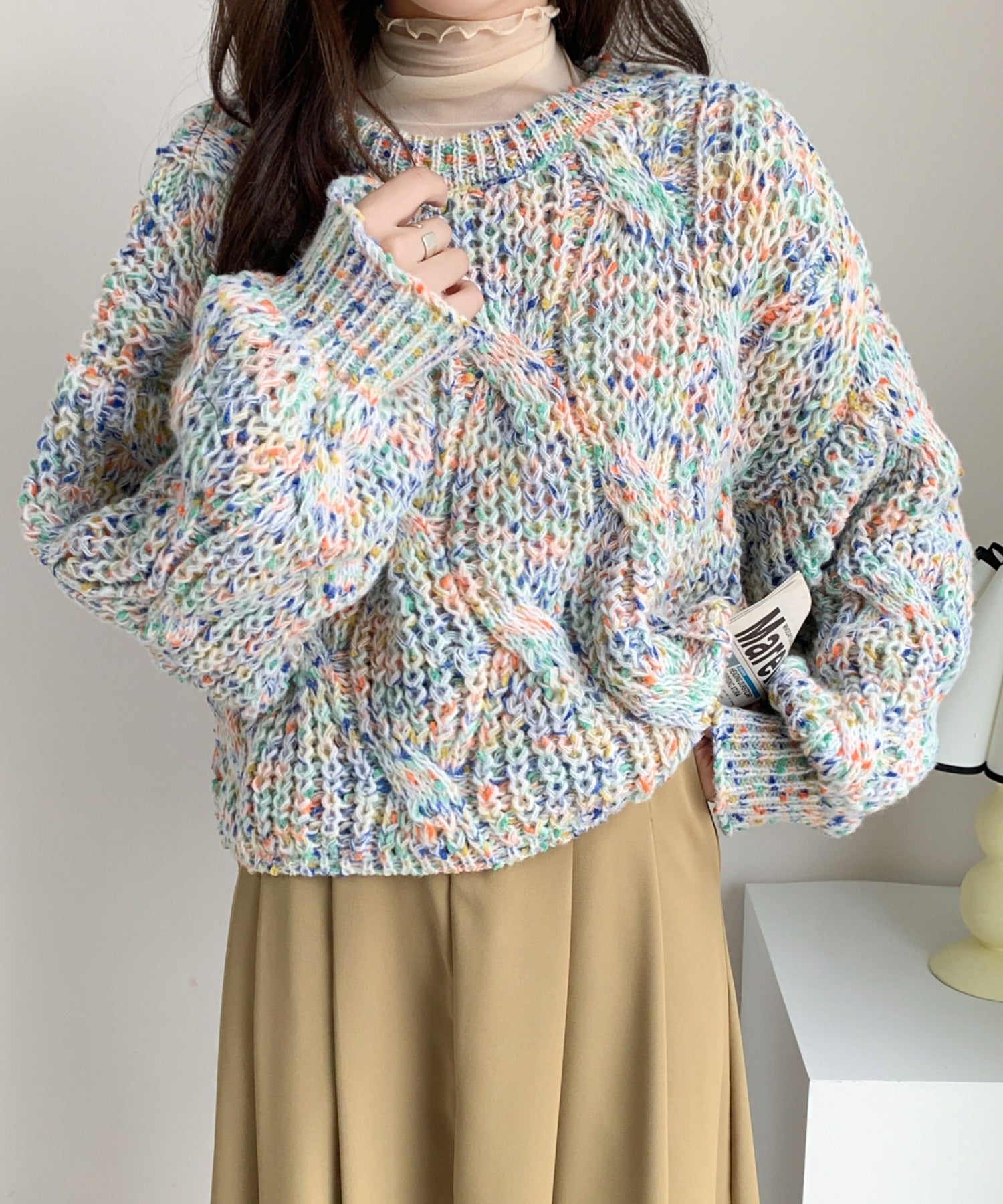 mix color cable knitニット/セーター