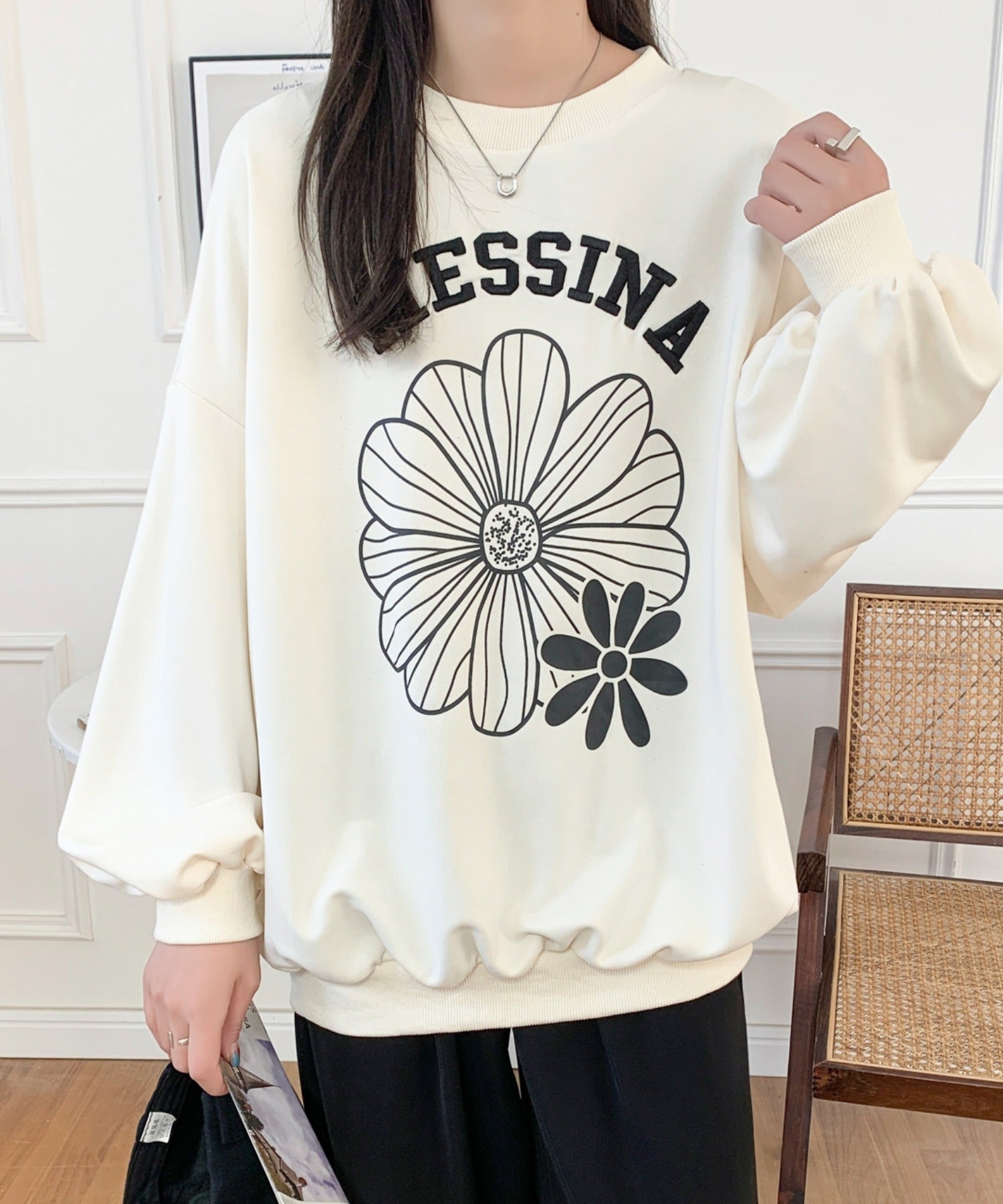 RMTCRWスウェットトレーナーXL刺繍タグフロントビックプリント ラグスタイル LUXSTYLE フラワープリントトレーナー/トレーナー