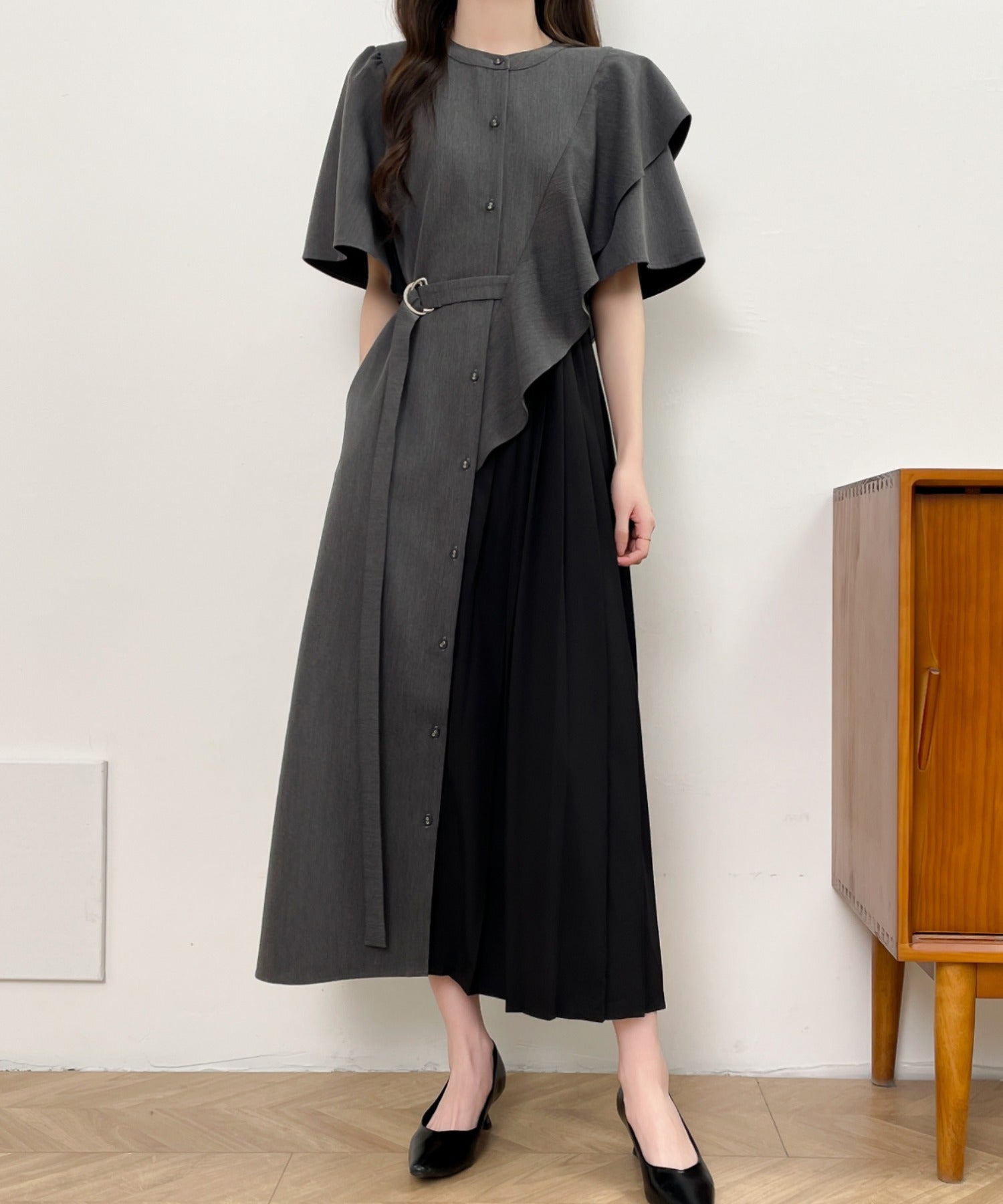 ADORE アドーア ボックスプリーツワンピース 黒 38