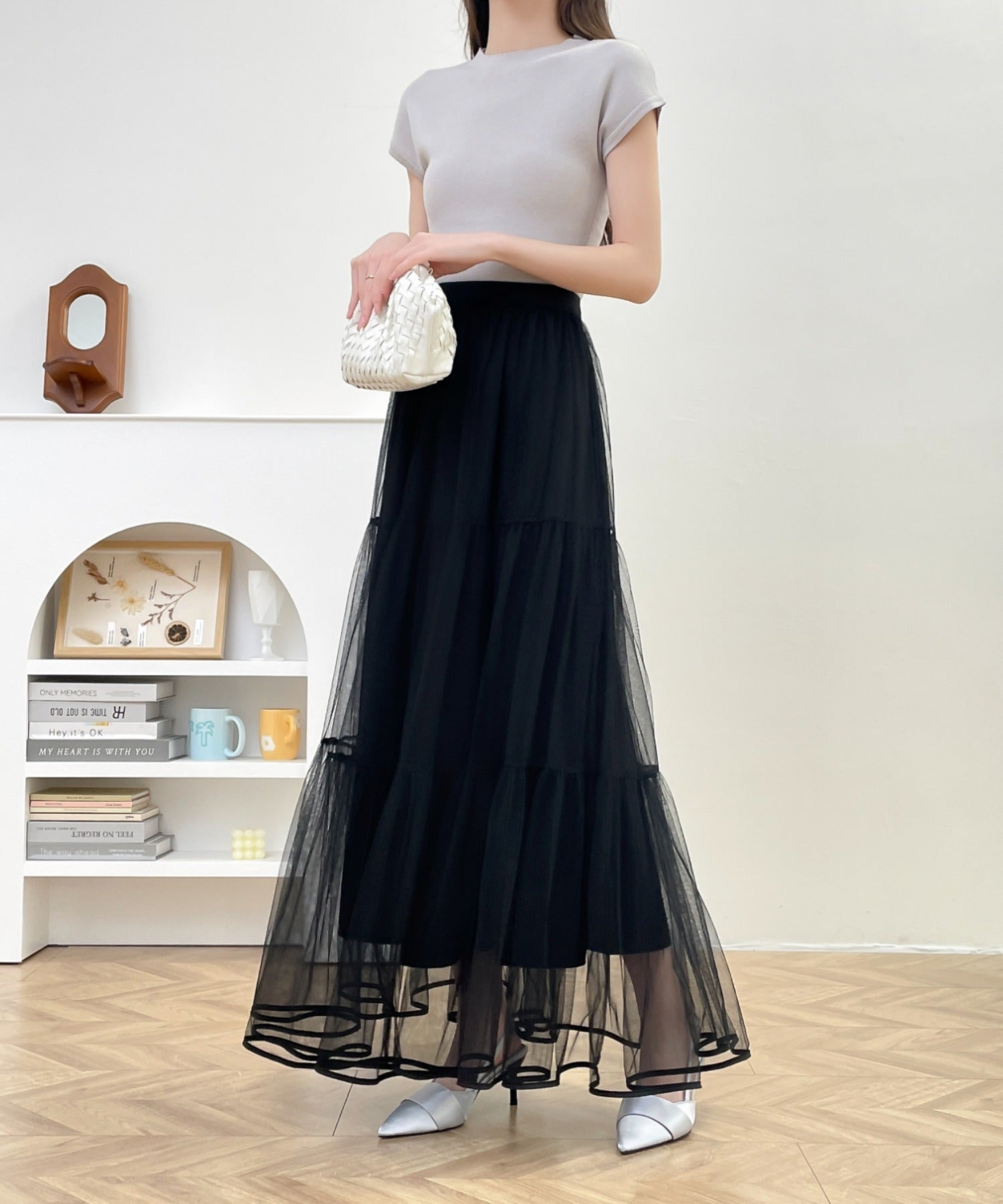 ソフトチュールボリュームロングスカート パイピングボリュームチュールティアードロングスカート – ABITOKYO