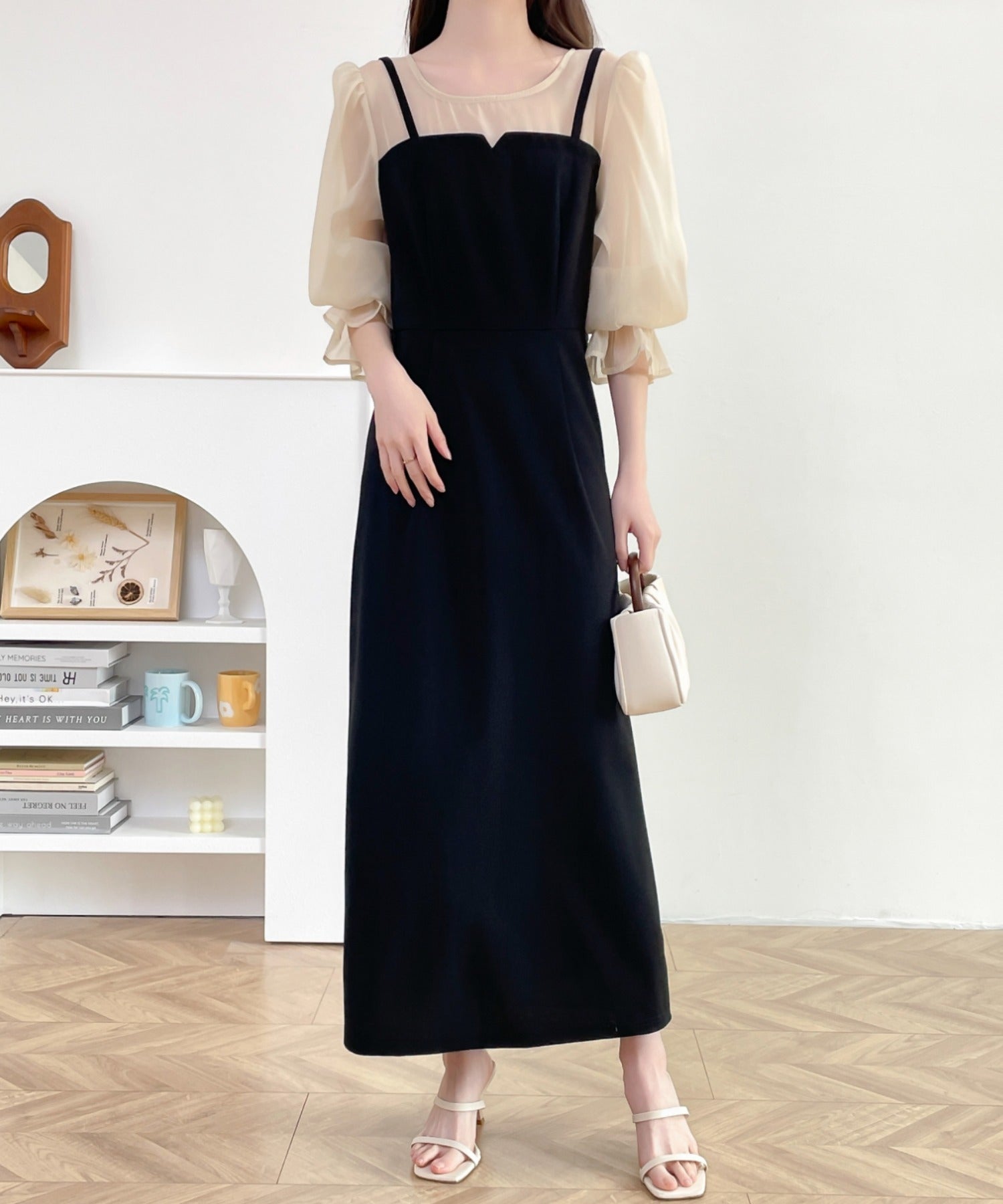 キャンディスリーブストライプワンピース キャンディスリーブストライプワンピース ストライプ切替シャツ