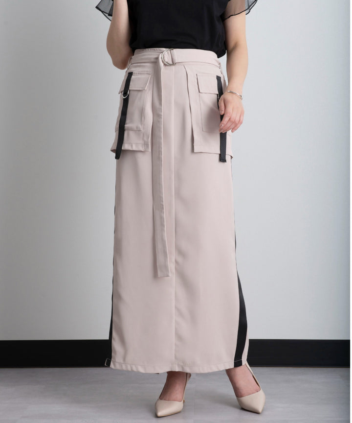 ベルト付きサイド配色ラインビックポケットカーゴスカート
