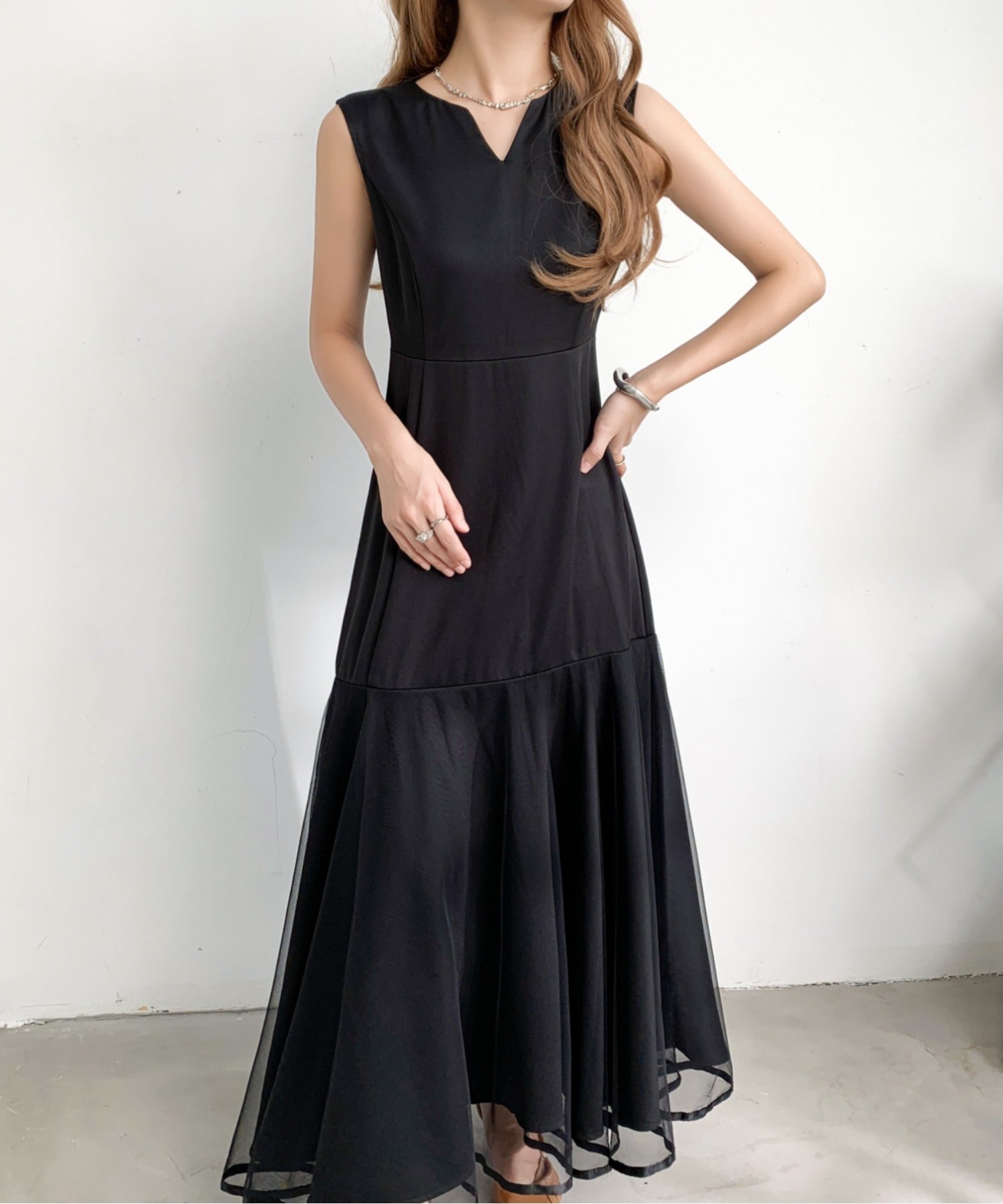 CHICWISH★フリルメッシュチュールノースリーブワンピース☆ 裾チュール切り替えノースリーブワンピース – ABITOKYO ( アビ