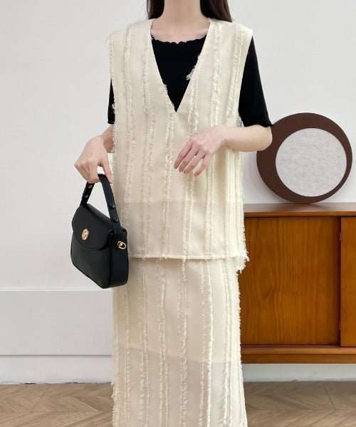 obliM】フリンジジャガードVネックワンピース | DRESS | OBLI