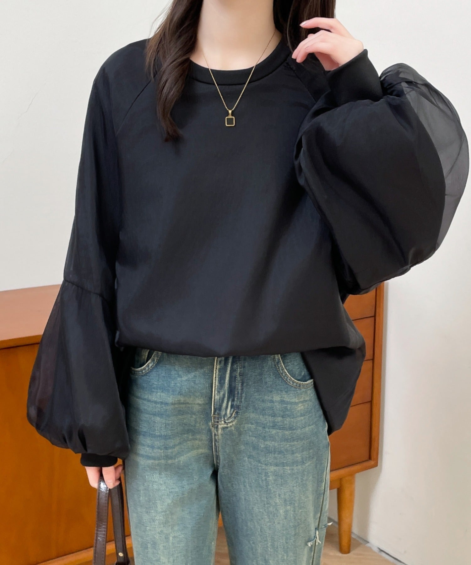 ビアズリー✨ウシロバルーンプルオーバー　ギャザー　ドッキング　半袖 後ろボタンバルーンブラウス （シャツ・ブラウス）｜BEARDSLEY