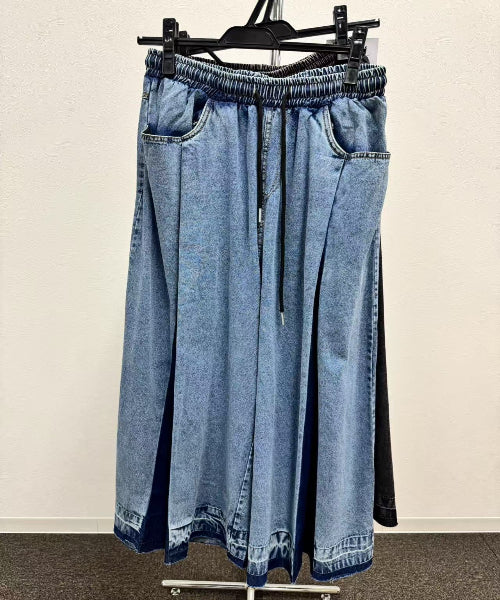 【20年パンツ】 ☆配色タックワイドデニムパンツ