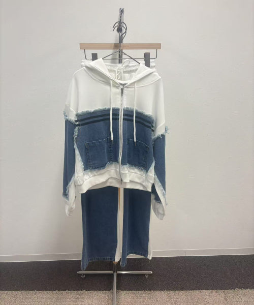【神デ二セット】☆デニムドッキングスウェットセットアップ