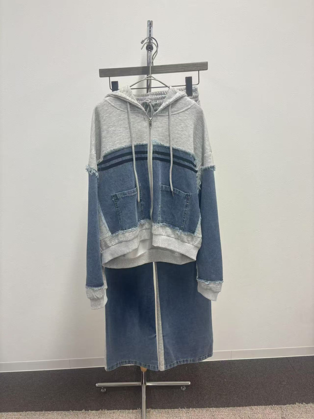 【神デ二セット】☆デニムドッキングスウェットセットアップ