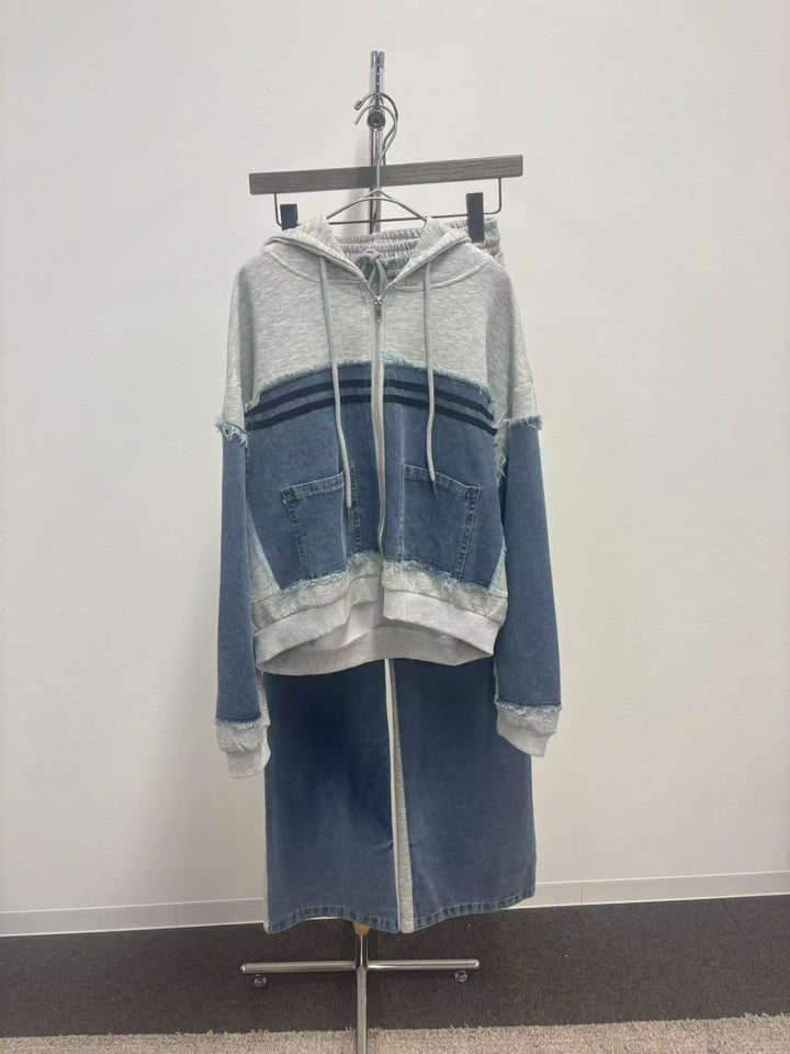 【神デ二セット】☆デニムドッキングスウェットセットアップ