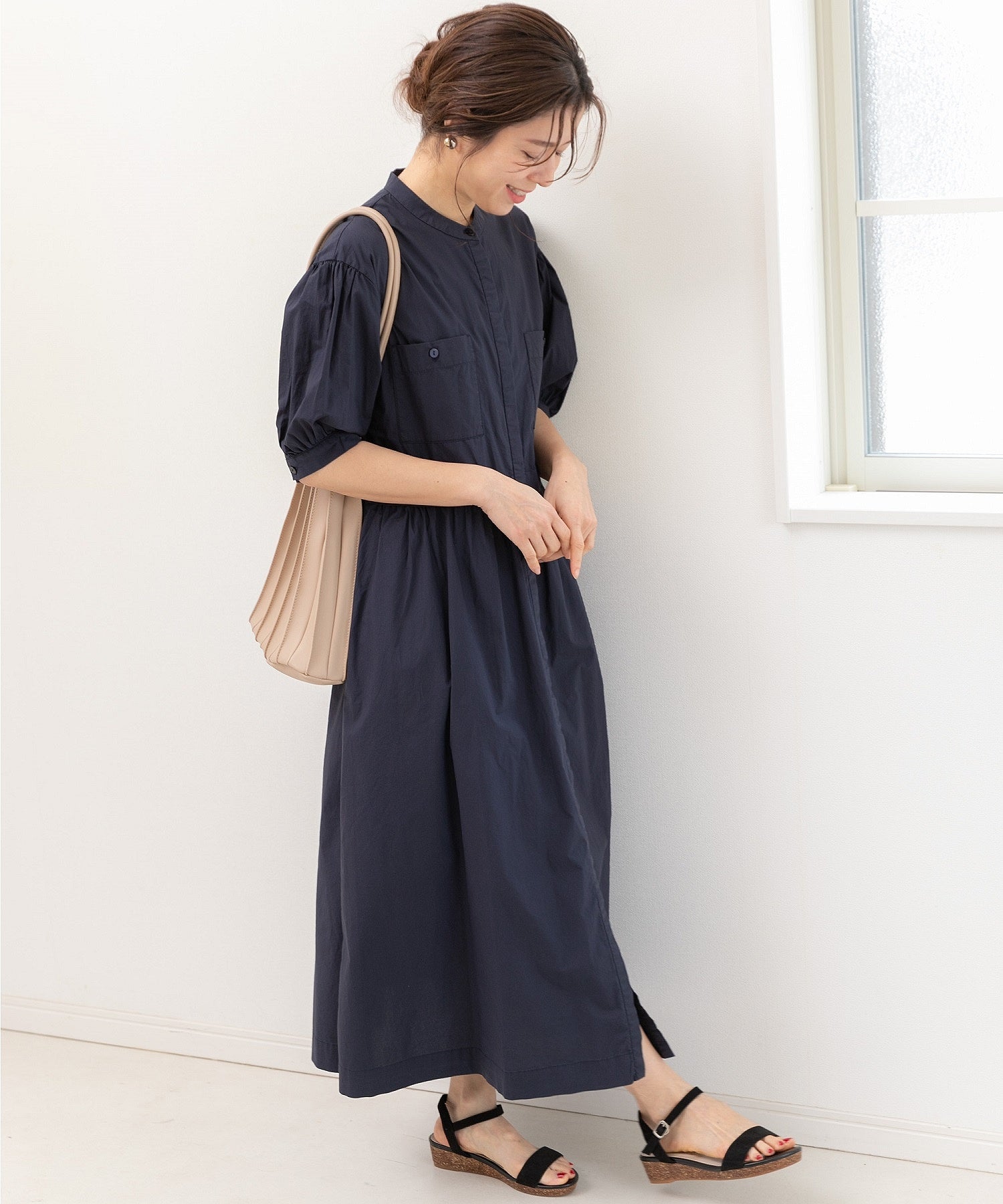 Adolfo Dominguez プリーツボリュームスリーブワンピース PERNA ワンピース ボリュームスリーブワンピース : ZOZOTOWN