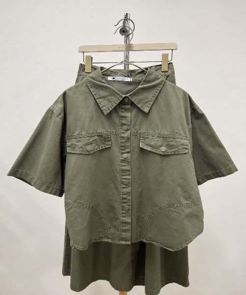 【神セット】☆ボタンシャツスカートワーク風セットアップ